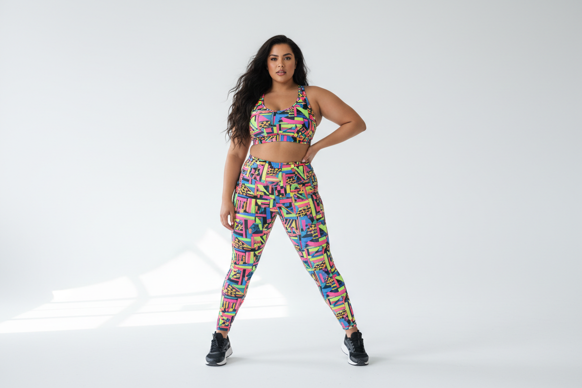 Bold print plus size activewear from top brands displayed showing quality and vibrant prints