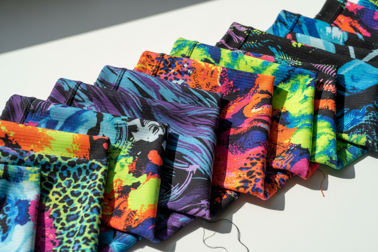 Plus-size woman in bold print high-waisted leggings showing full coverage waistband sitting smoothly above the belly button