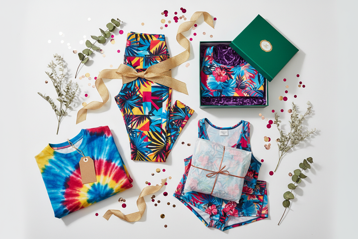 Bold print plus size activewear gift set beautifully wrapped and presented