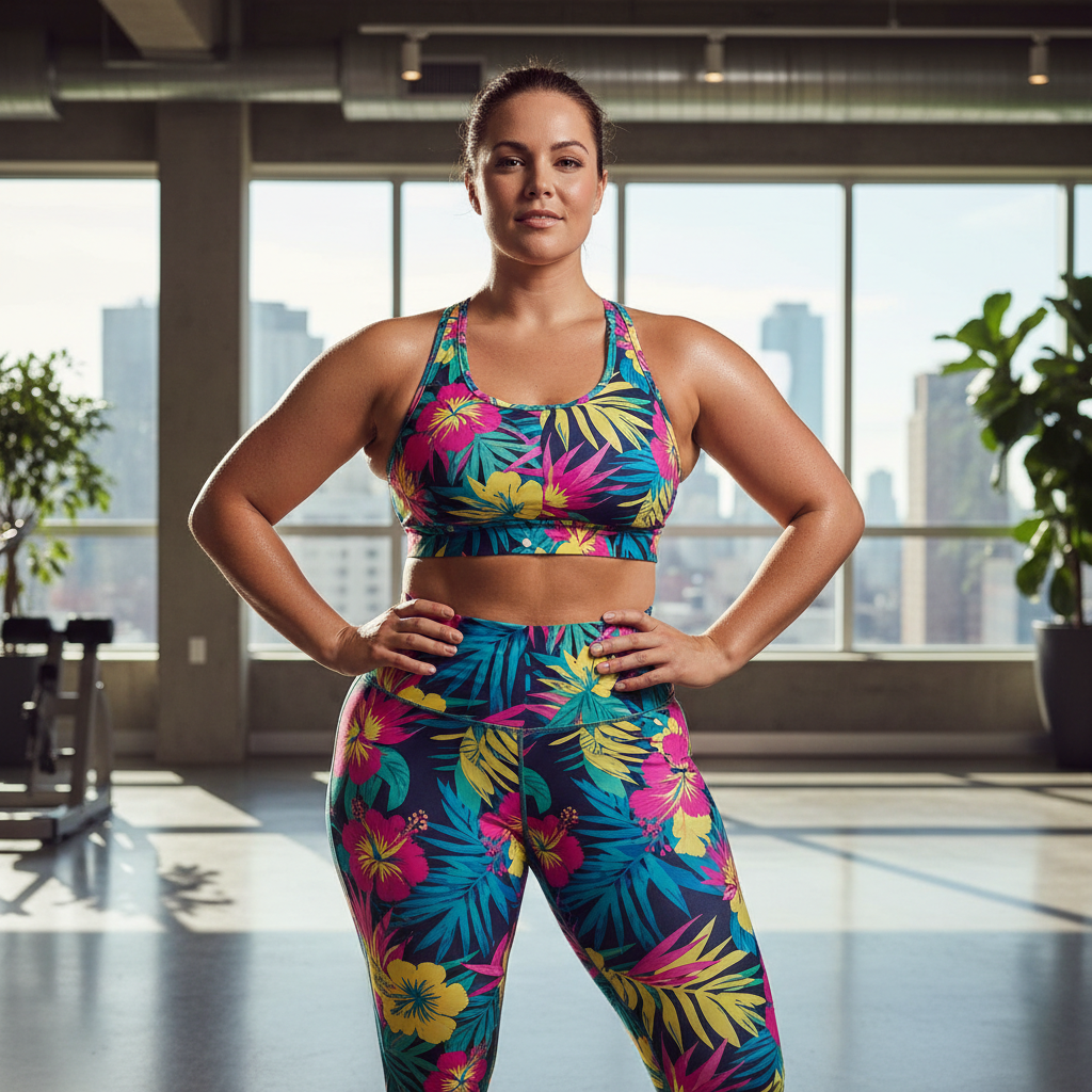 plus size bold activewear for women striking all-over print leggings and sports bra empowering confident style