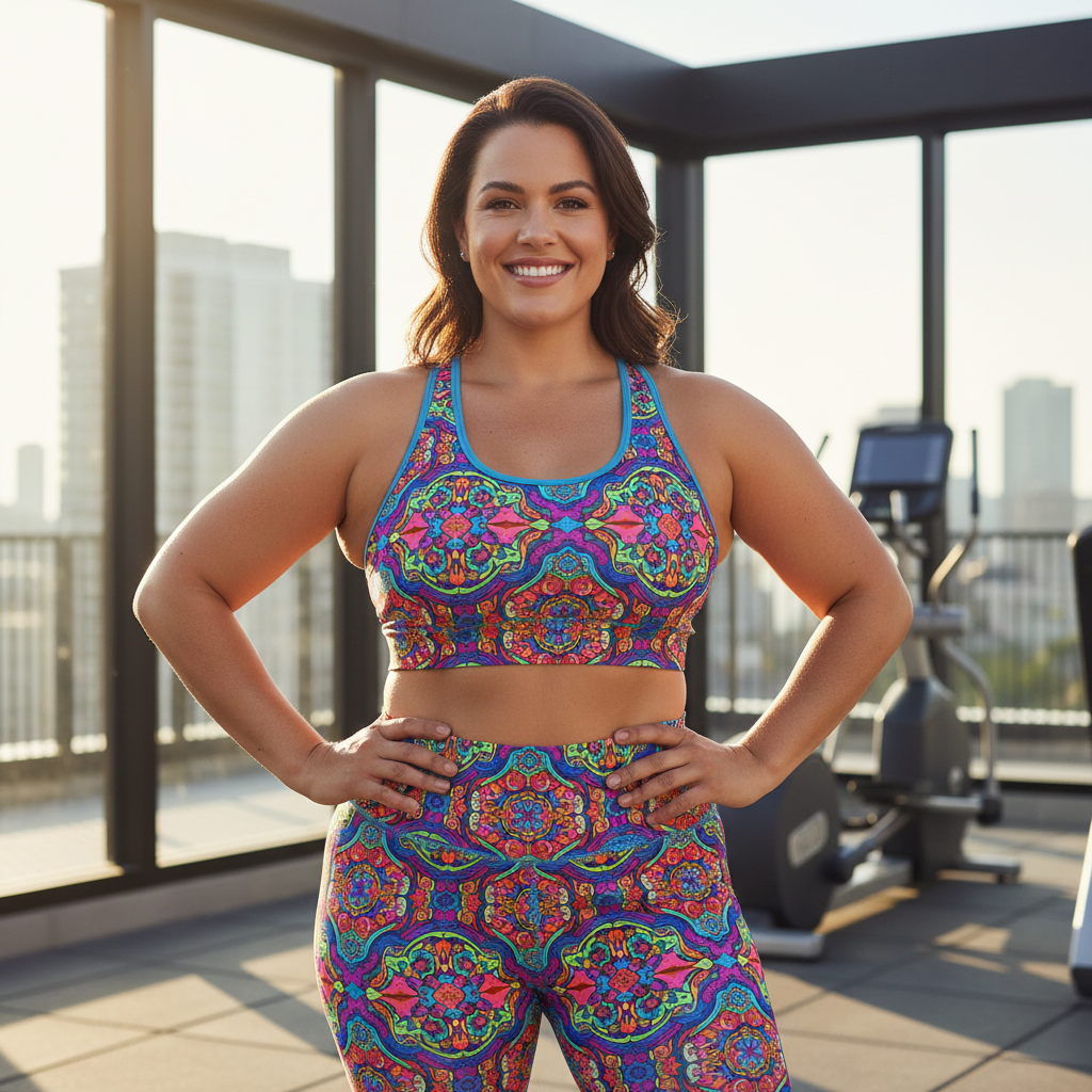 plus size patterned activewear sets bold all-over pattern coordinated sports bra and leggings plus size woman