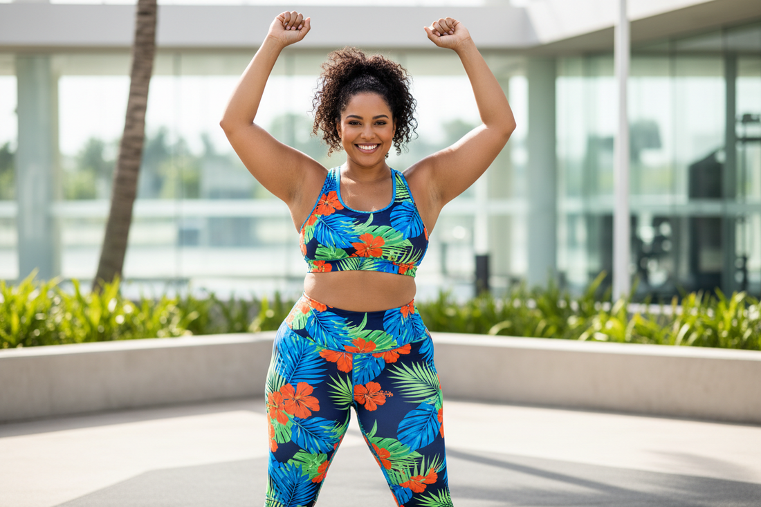 plus size matching activewear sets bold print coordinated sports bra and leggings for women