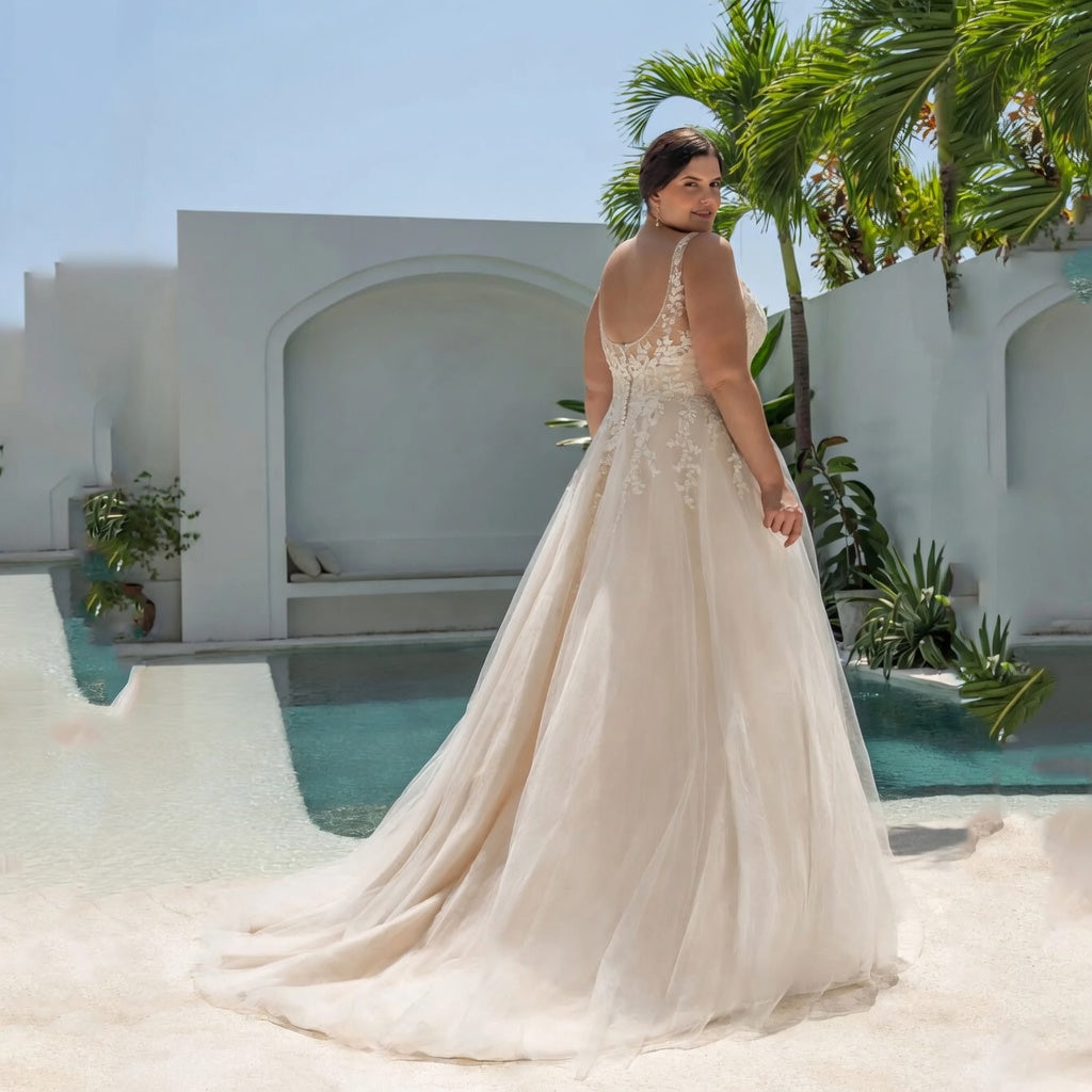 Elan Spaghetti Strap Boho Tulle Bridal Gown