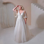 Safi Batwing V-Neck Lace Bridal Gown