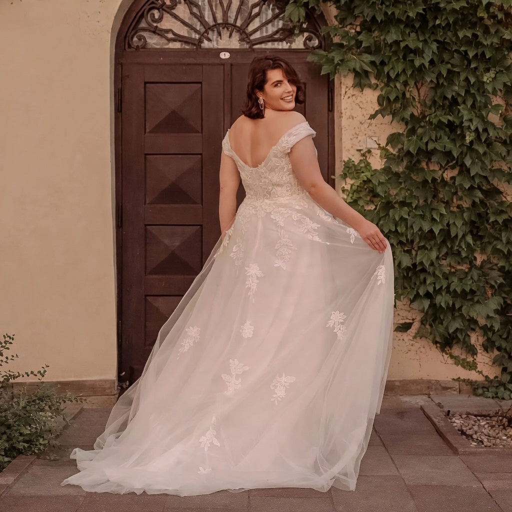 Fara Off-Shoulder Lace Slit Bridal Gown