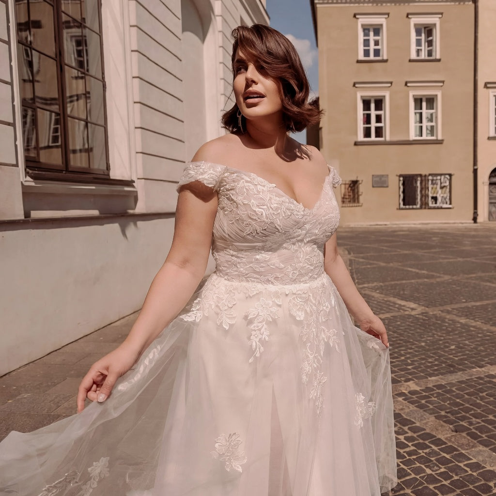 Fara Off-Shoulder Lace Slit Bridal Gown