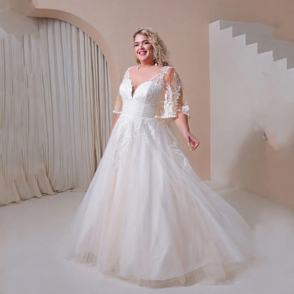 Safi Batwing V-Neck Lace Bridal Gown