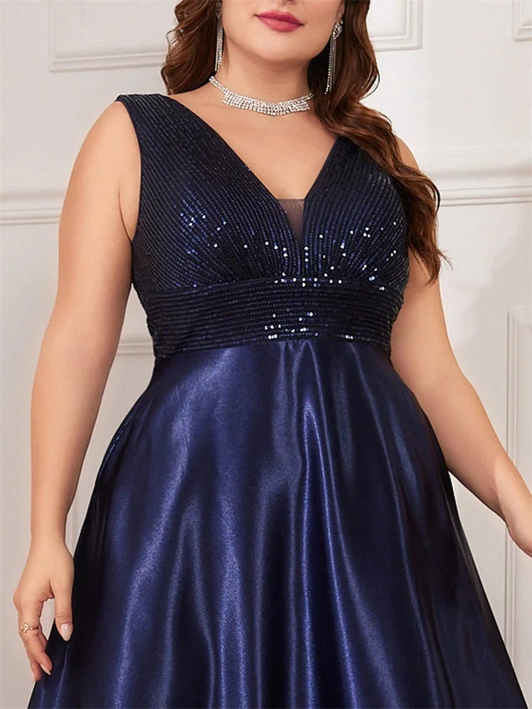 Demi Satin A-Line Plus Size Evening Gown