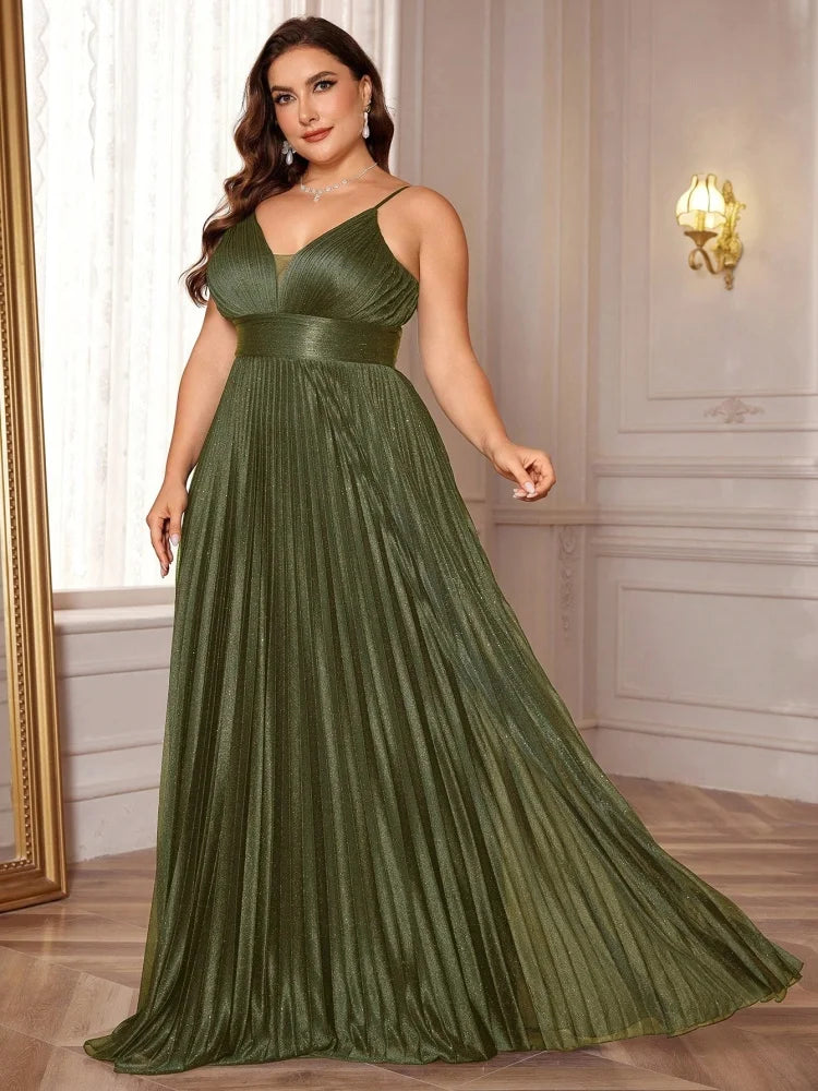 Zena Pleated A-Line Plus Size Evening Gown