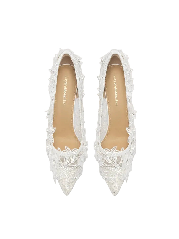 Isabella Pearl Lace Wedding Heels
