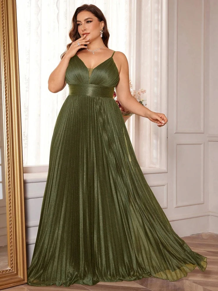 Zena Pleated A-Line Plus Size Evening Gown