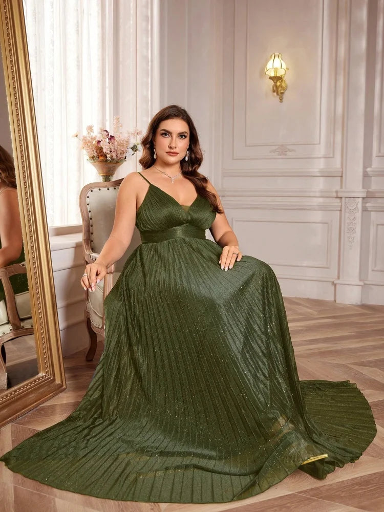 Zena Pleated A-Line Plus Size Evening Gown