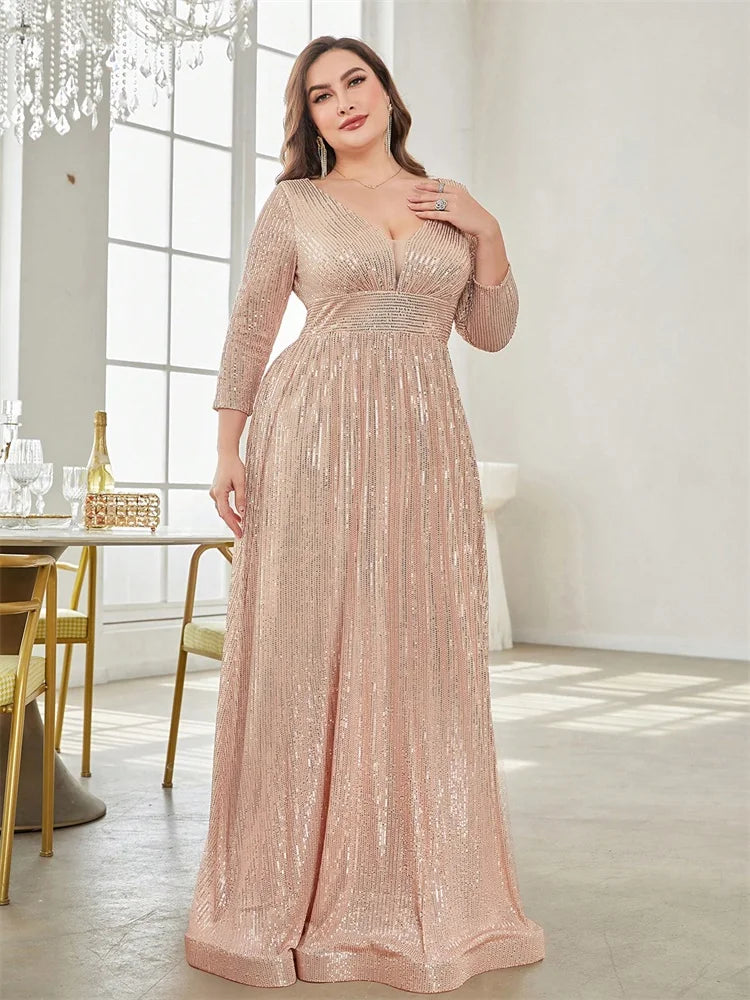 Ela Sequin V-Neck Evening Gown