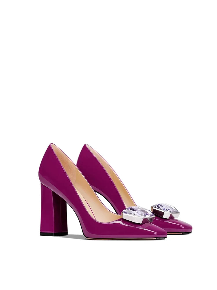 Margot Crystal Square-Toe Block Heel Pumps