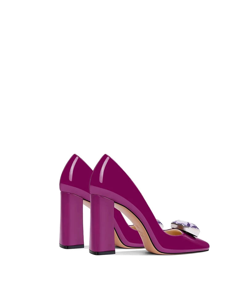 Margot Crystal Square-Toe Block Heel Pumps