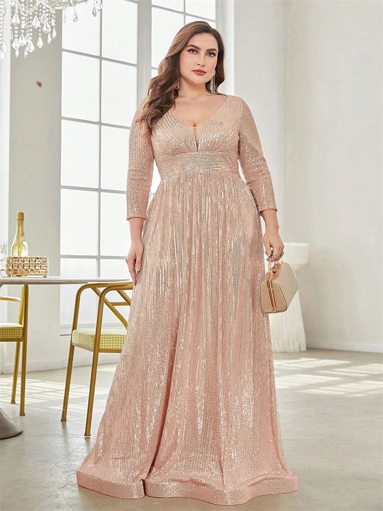 Ela Sequin V-Neck Evening Gown
