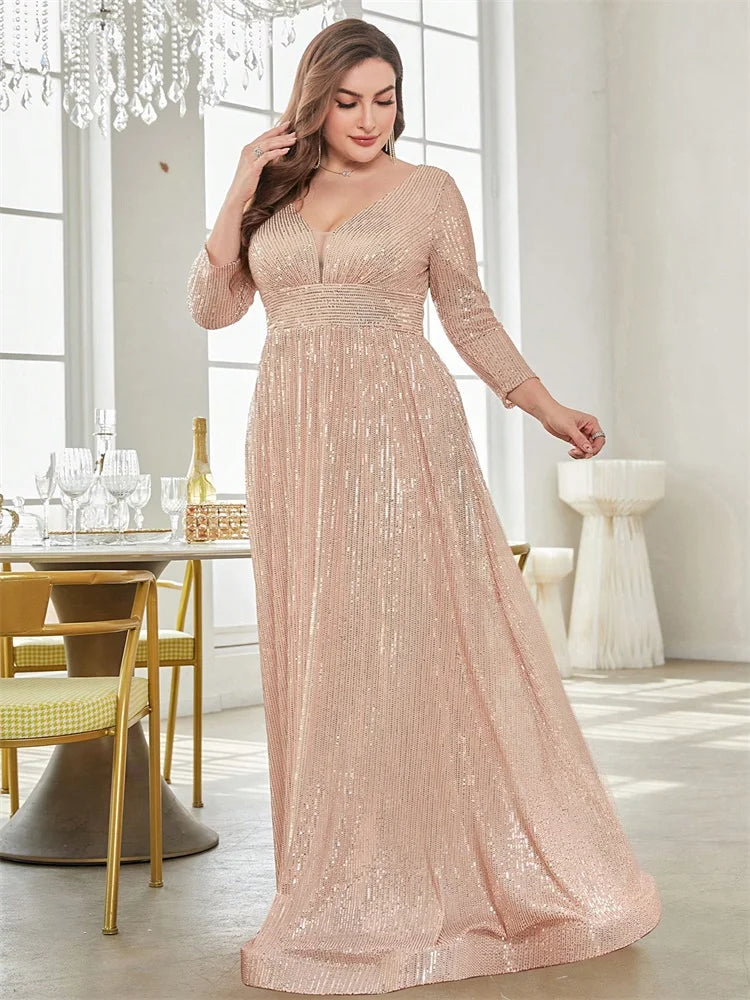Ela Sequin V-Neck Evening Gown