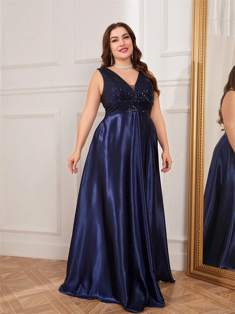 Demi Satin A-Line Plus Size Evening Gown