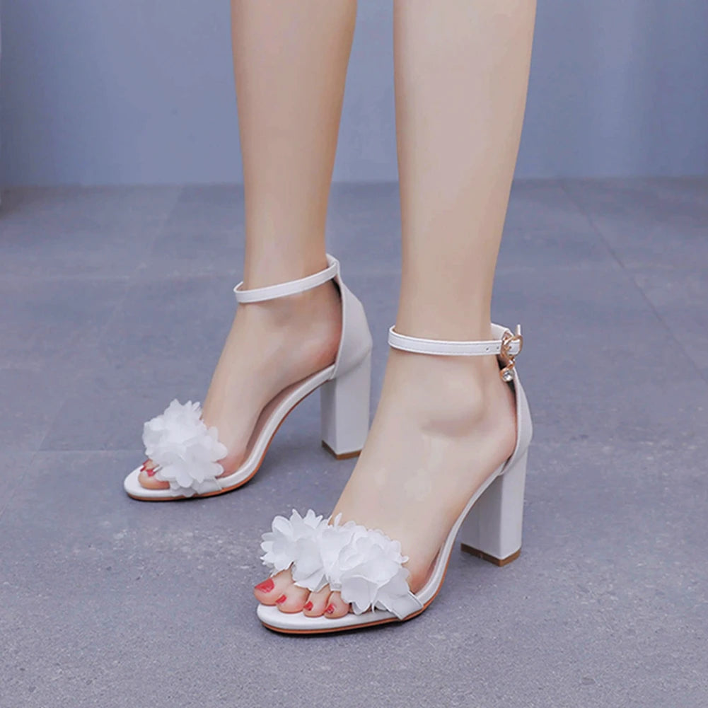 Cove Flower Block-Heel Bridal Sandal
