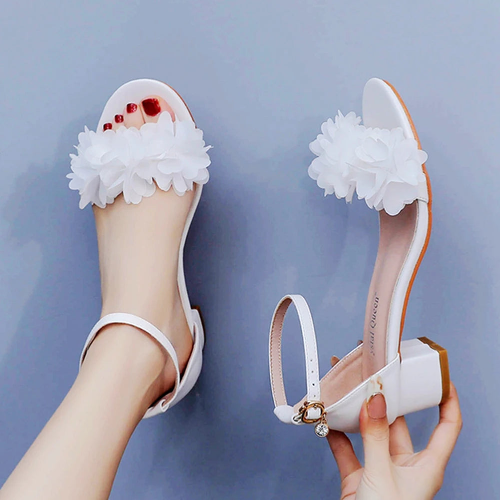 Cove Flower Block-Heel Bridal Sandal