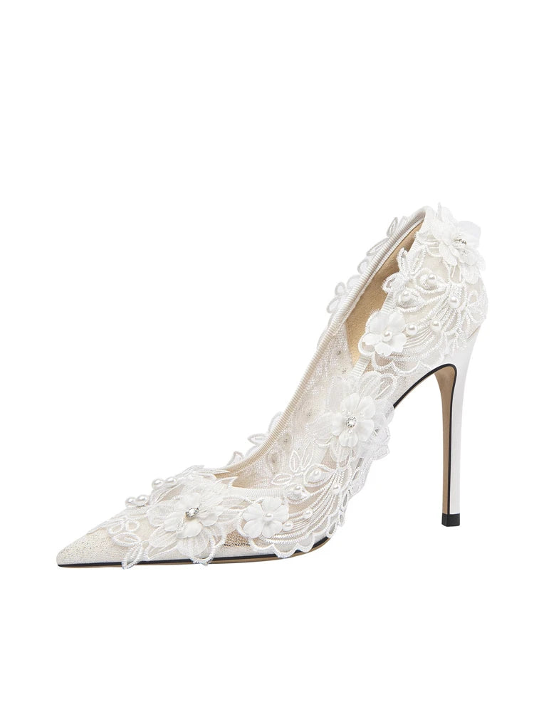 Isabella Pearl Lace Wedding Heels