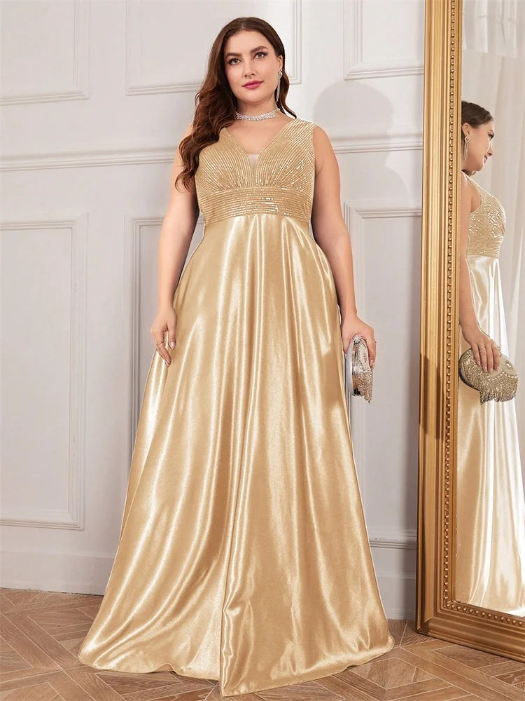 Demi Satin A-Line Plus Size Evening Gown