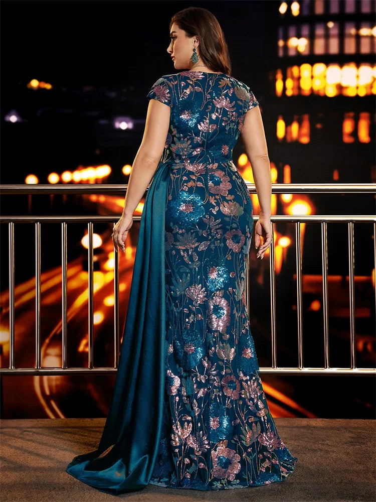 Seraphine Floral Sequin Mermaid Plus Size Evening Gown
