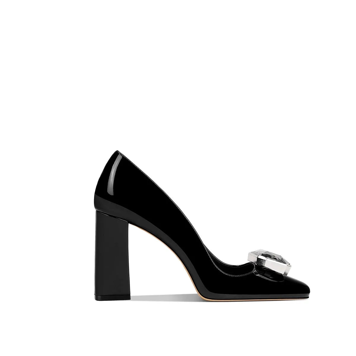 Margot Crystal Square-Toe Block Heel Pumps