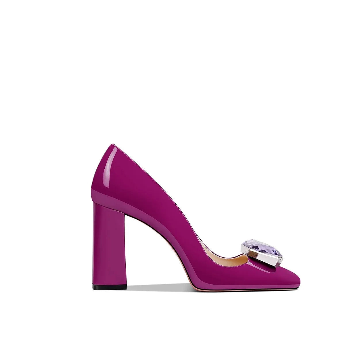 Margot Crystal Square-Toe Block Heel Pumps