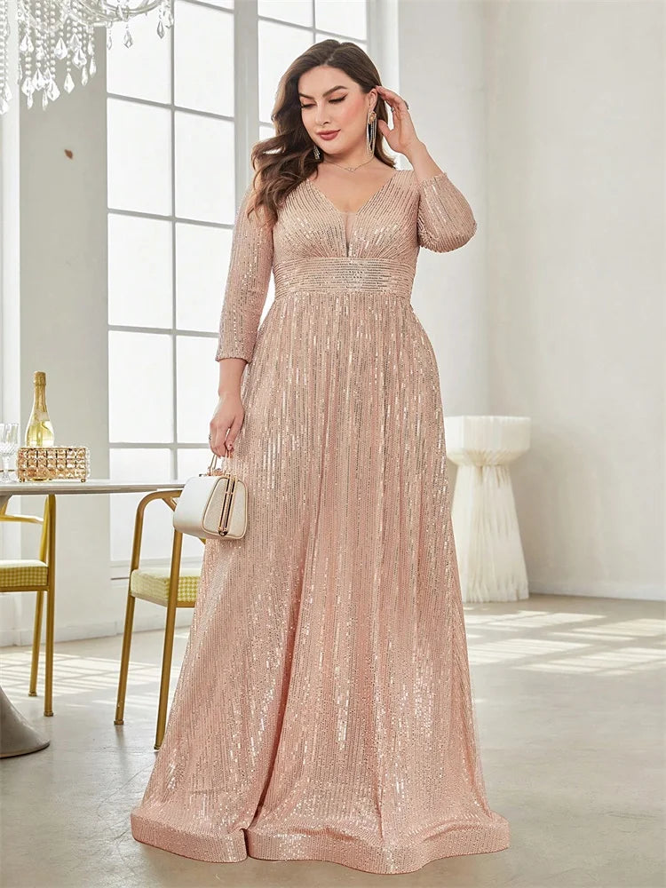 Ela Sequin V-Neck Evening Gown