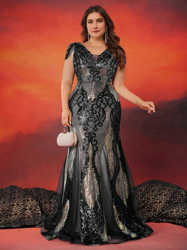 Ayla Lace Sequin Mermaid Plus Size Evening Gown