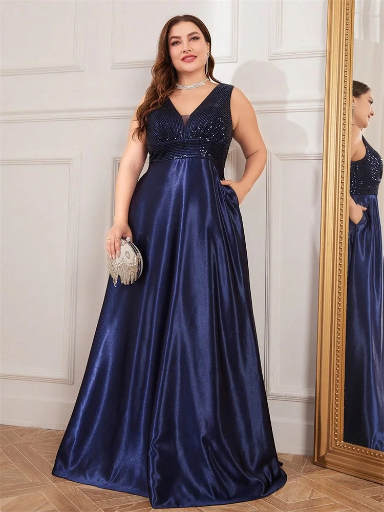 Demi Satin A-Line Plus Size Evening Gown