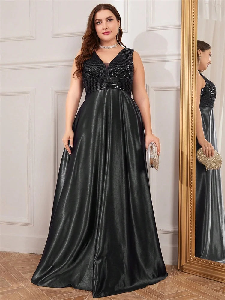 Demi Satin A-Line Plus Size Evening Gown