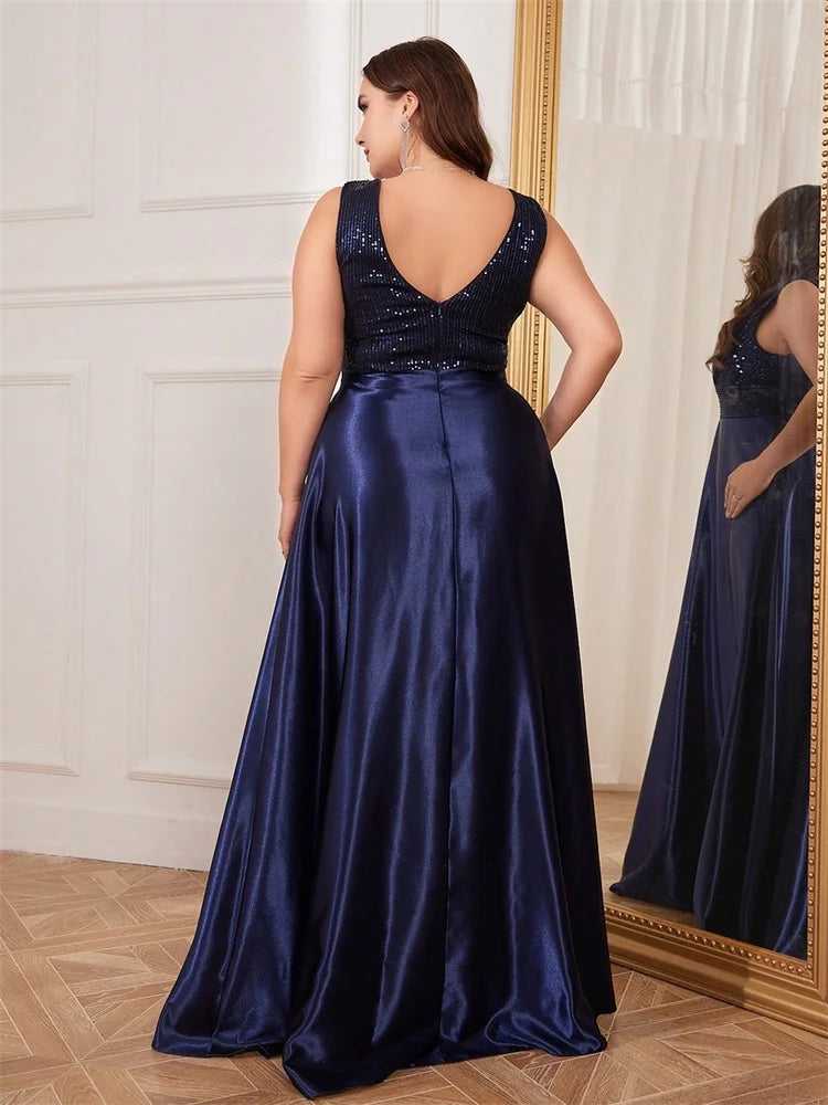Demi Satin A-Line Plus Size Evening Gown
