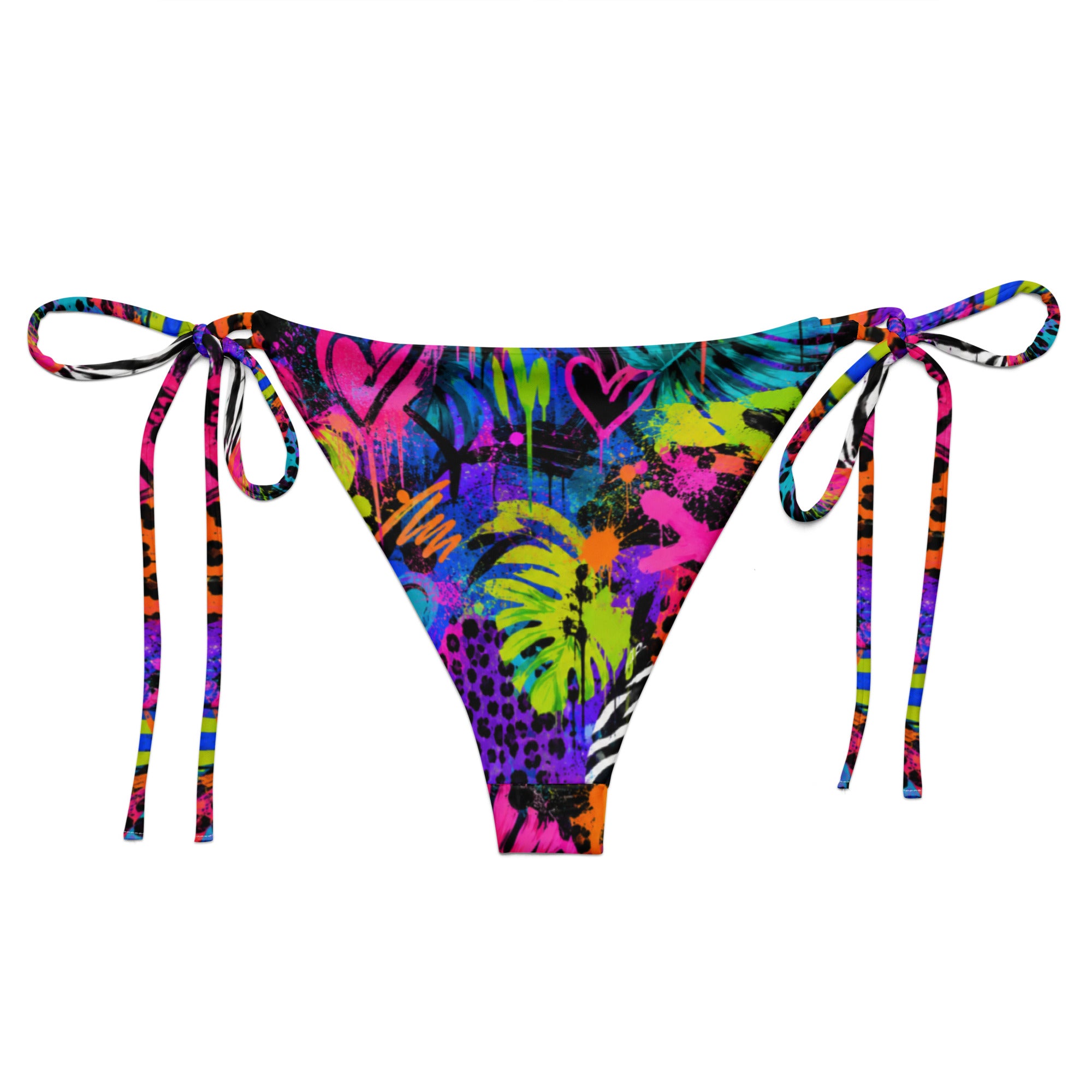 Neon Hearts Tie-Side Bikini Bottom