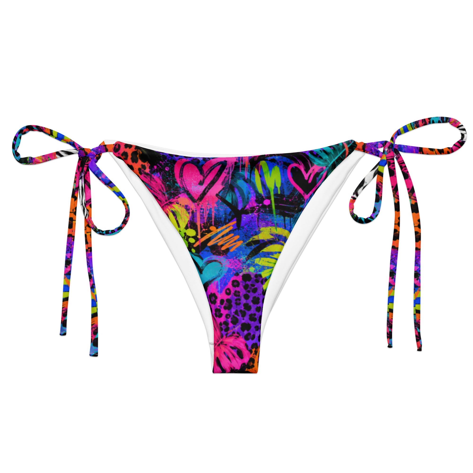 Neon Hearts Tie-Side Bikini Bottom