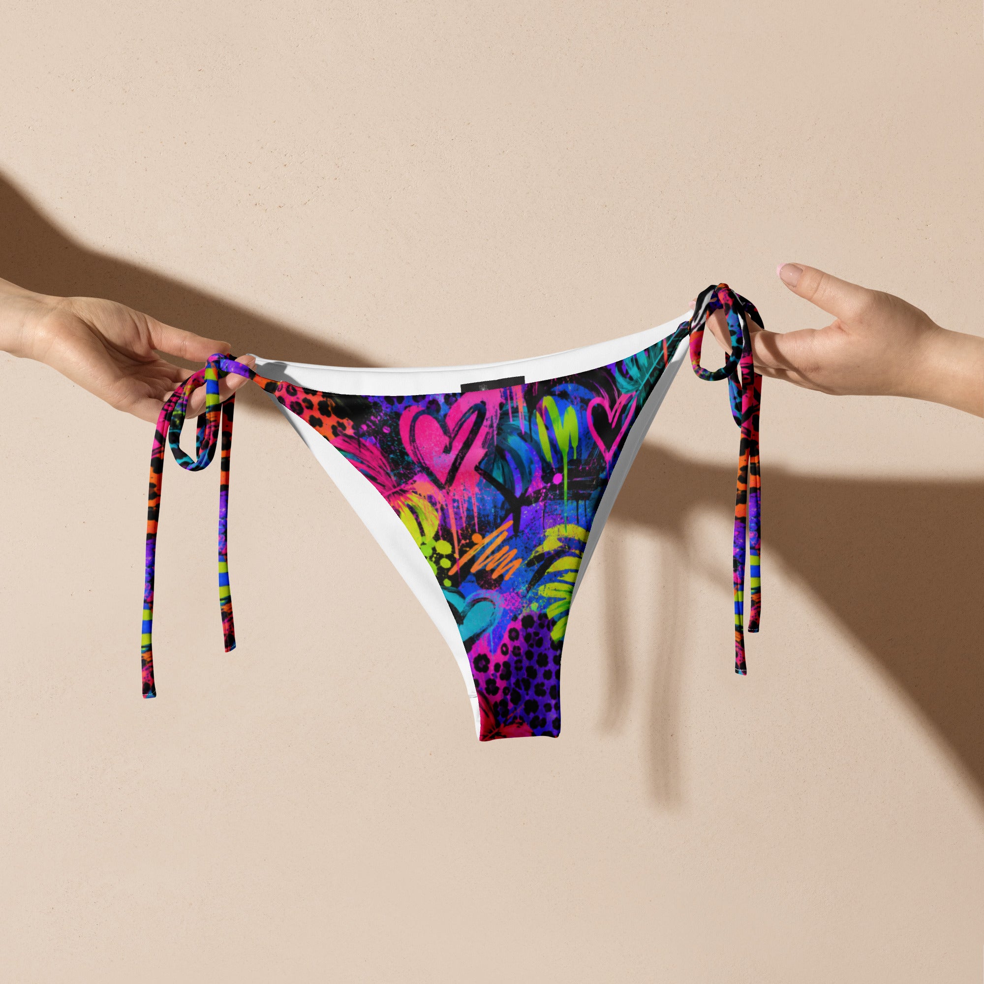 Neon Hearts Tie-Side Bikini Bottom