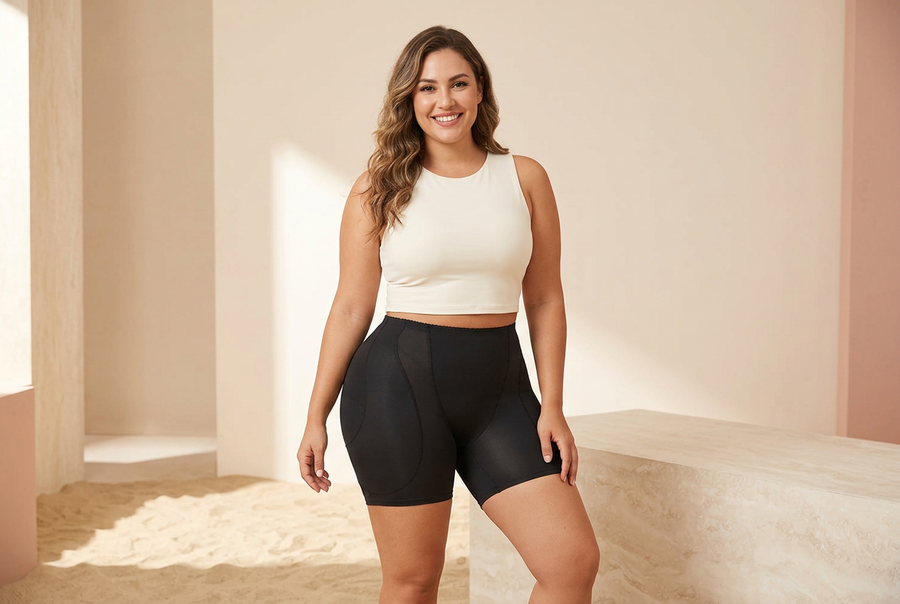 Editorial image for the Adelia padded shaping shorts section