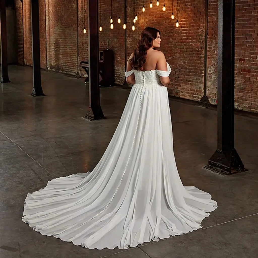 Dara Off-Shoulder Chiffon Gown