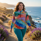 Watercolor Mosaic Stand-Collar Sport Top