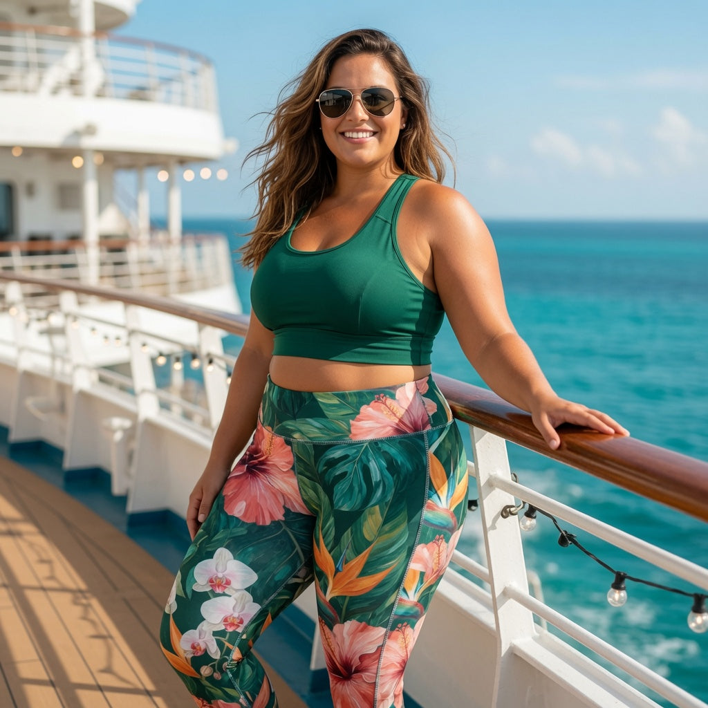 Paradise Hibiscus Print Leggings With Side Pockets