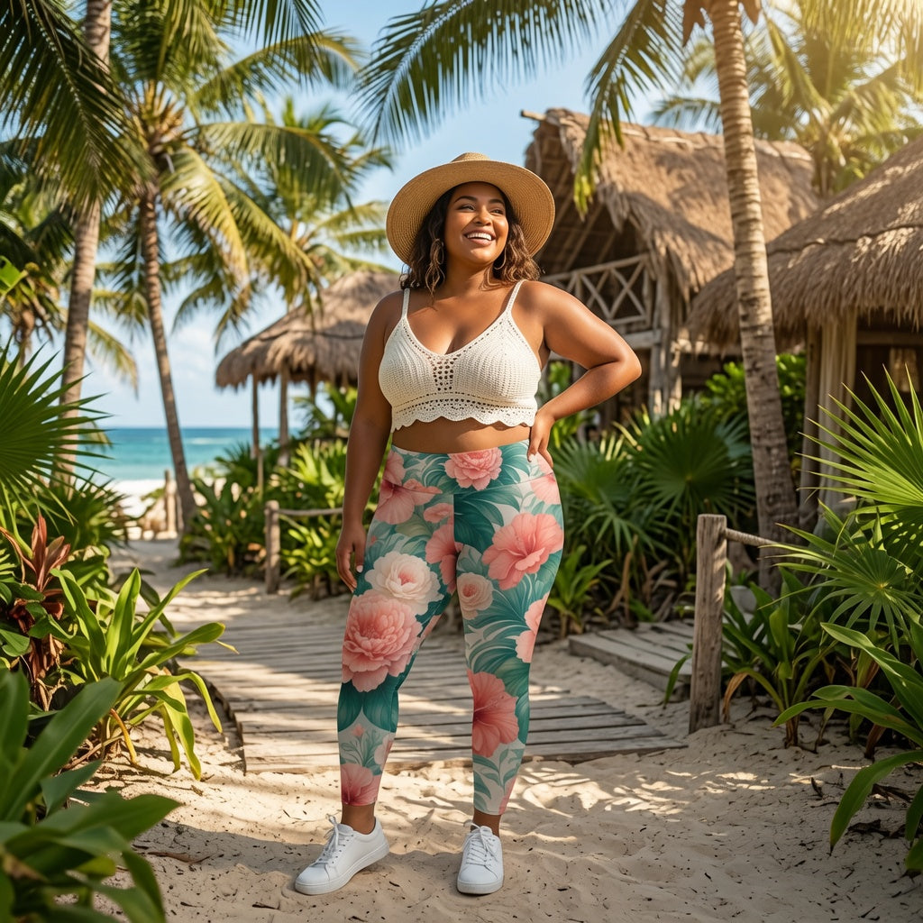 Coral Garden Bloom Yoga Leggings