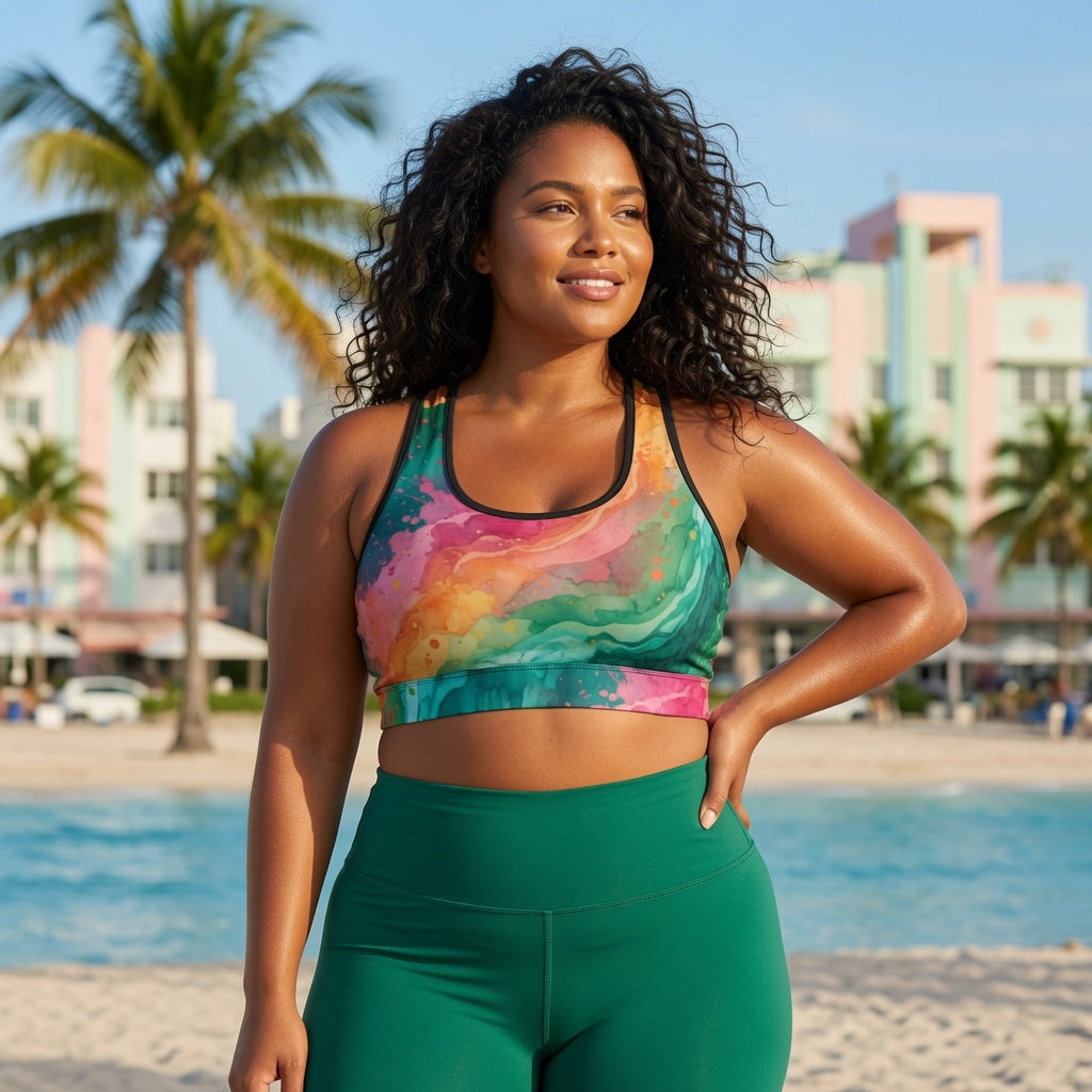 Tropical Splash Racerback Sports Bra