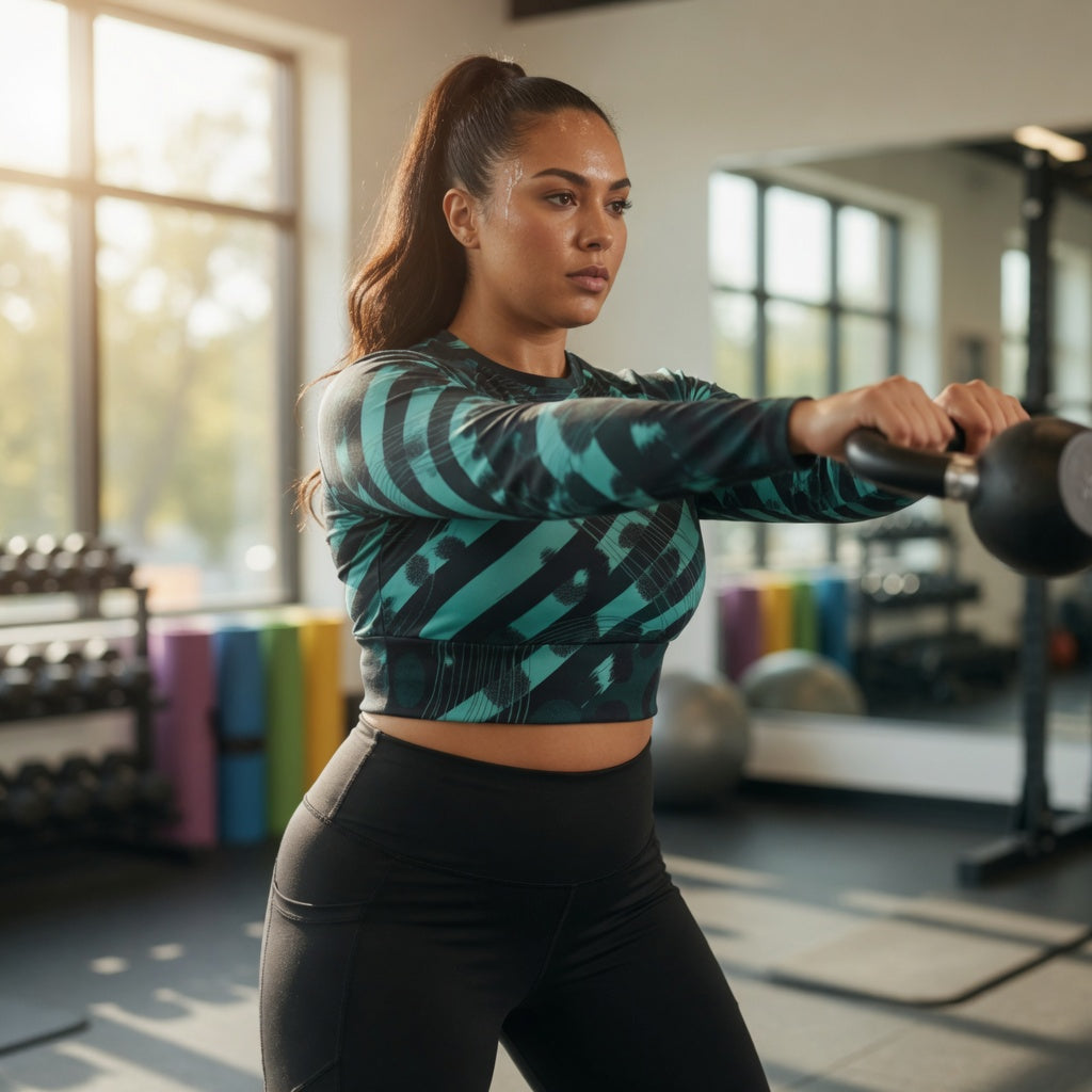 Teal Strike Long-Sleeve Crop Top