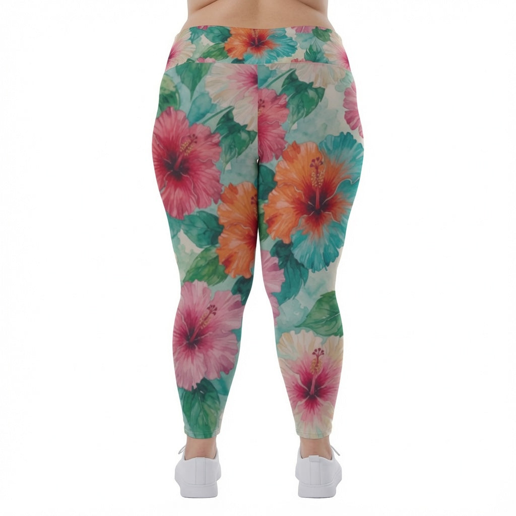 Watercolor Hibiscus Yoga Leggings