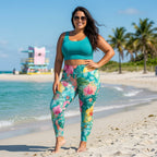 Tropical Watercolor Garden High Waist Leggings