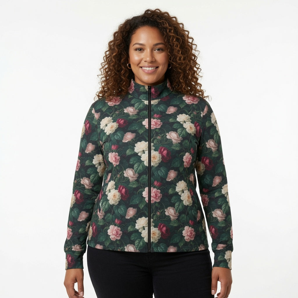Emerald Rose Garden Zip-Up Sport Jacket