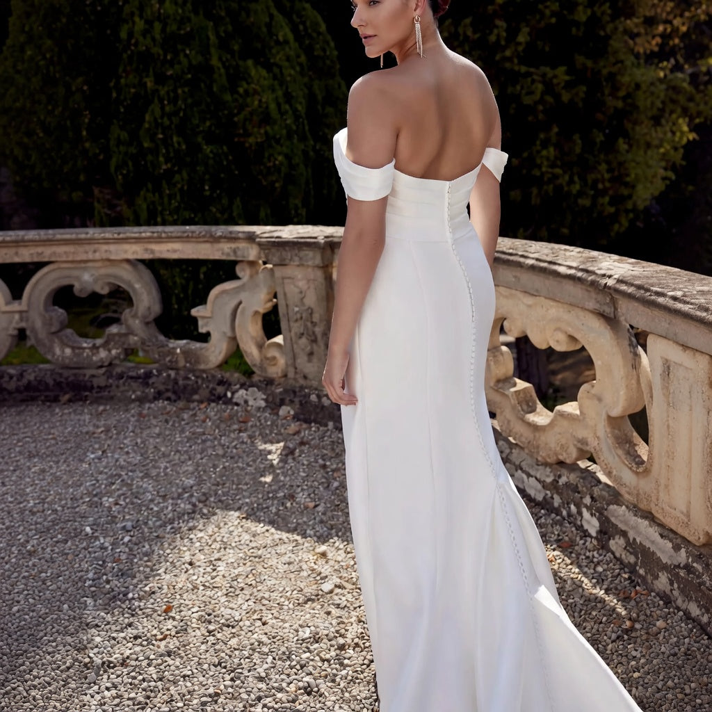 Yael Off-Shoulder Satin Mermaid Wedding Gown