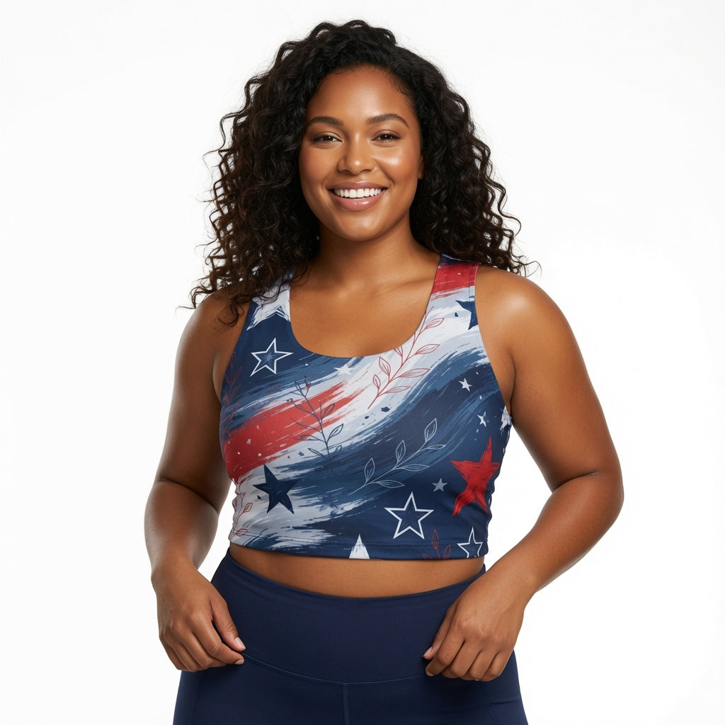 Stars & Stripes Back Cross Sports Bra