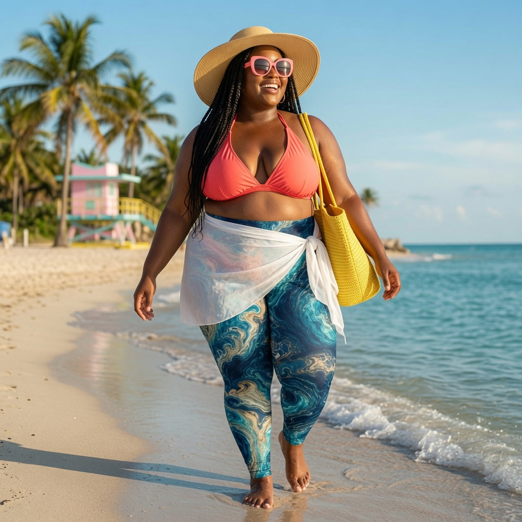 Zuri Ocean Marble Plus Size Leggings